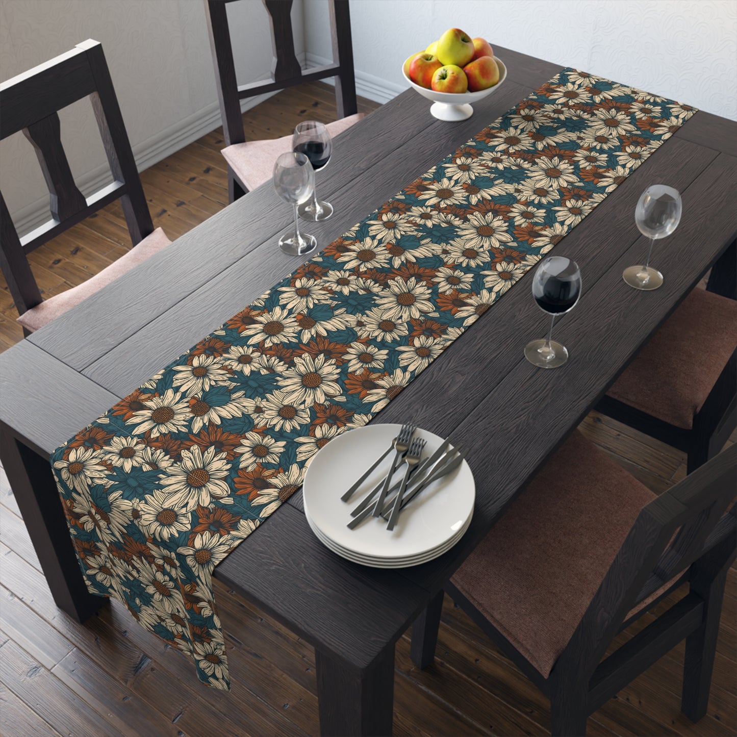 Daisy Print Table Runner - Fresh and Simple, Cotton Twill or Polyester - Perfect for Light & Airy Home Decor