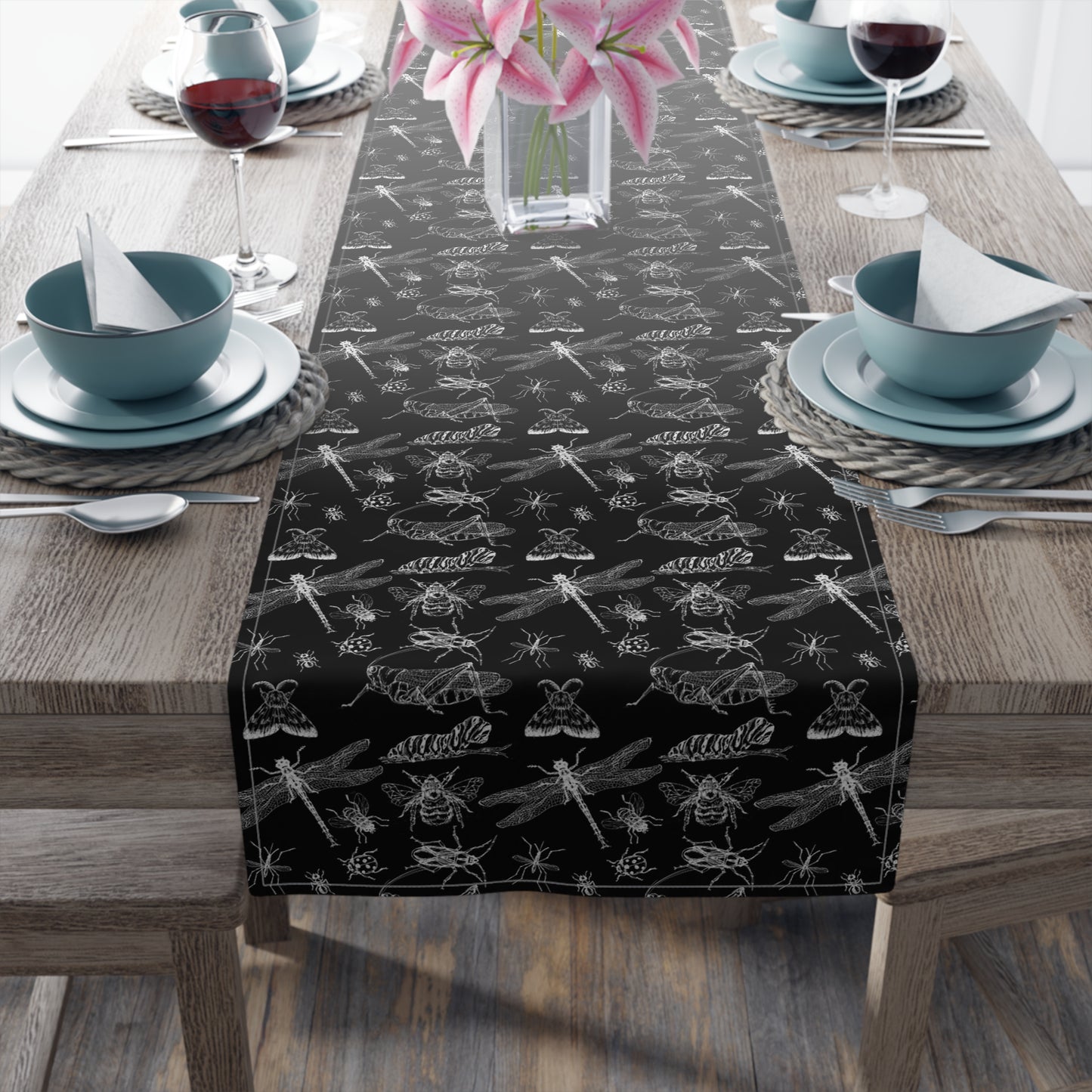 Insect Print Table Runner - Detailed Elegance, Cotton Twill or Polyester - Perfect for Nature Enthusiasts & Scientific Decor