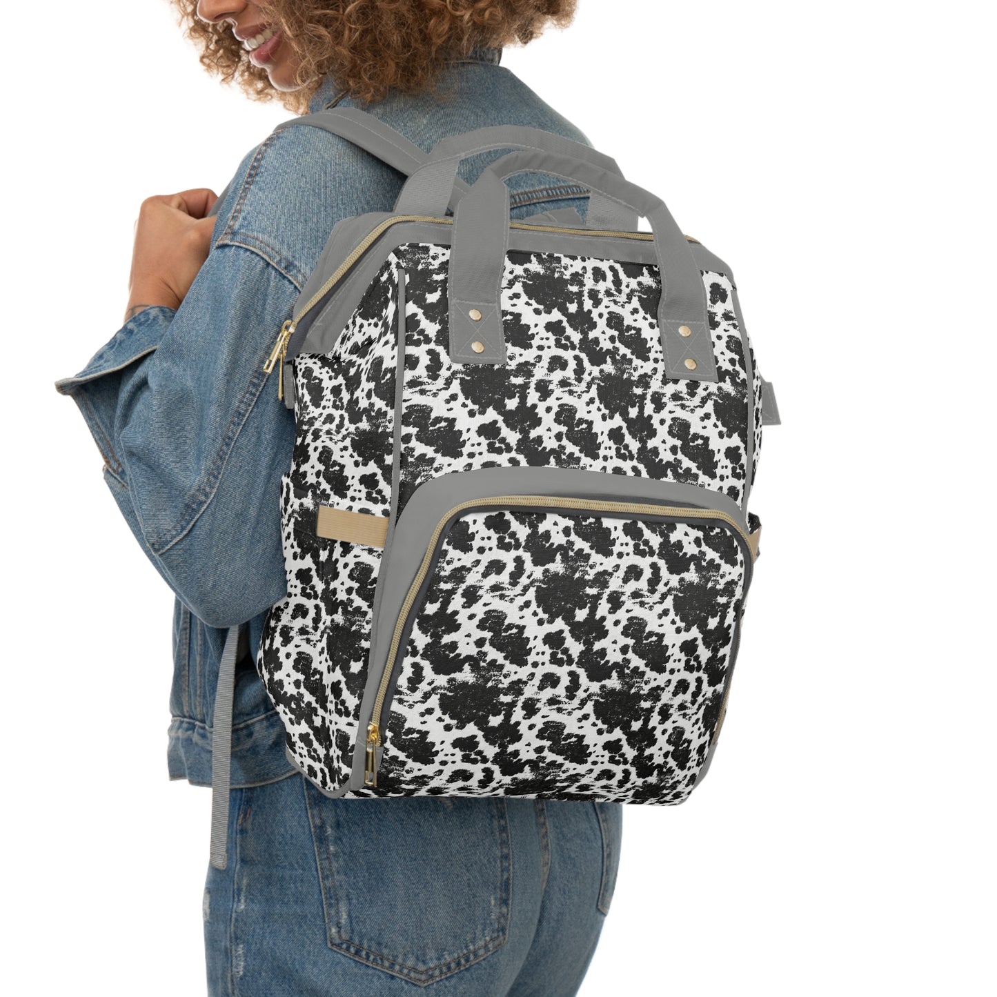 Cowhide Diaper Backpack - Chic & Durable Baby Bag with Genuine Cowhide Patterns, Perfect for Stylish Parents