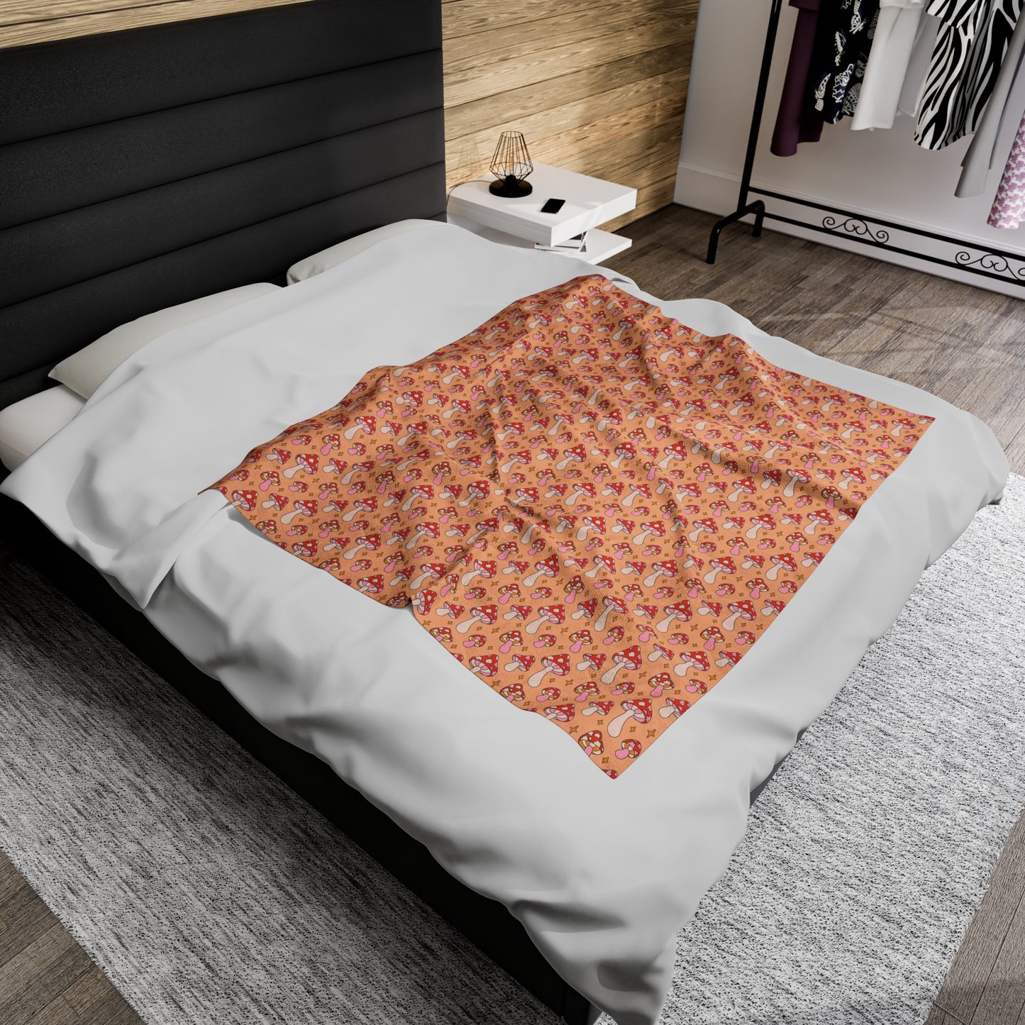Mushroom Velveteen Plush Blanket | Soft, Whimsical, Luxurious and Comforting | Available in Multiple Sizes