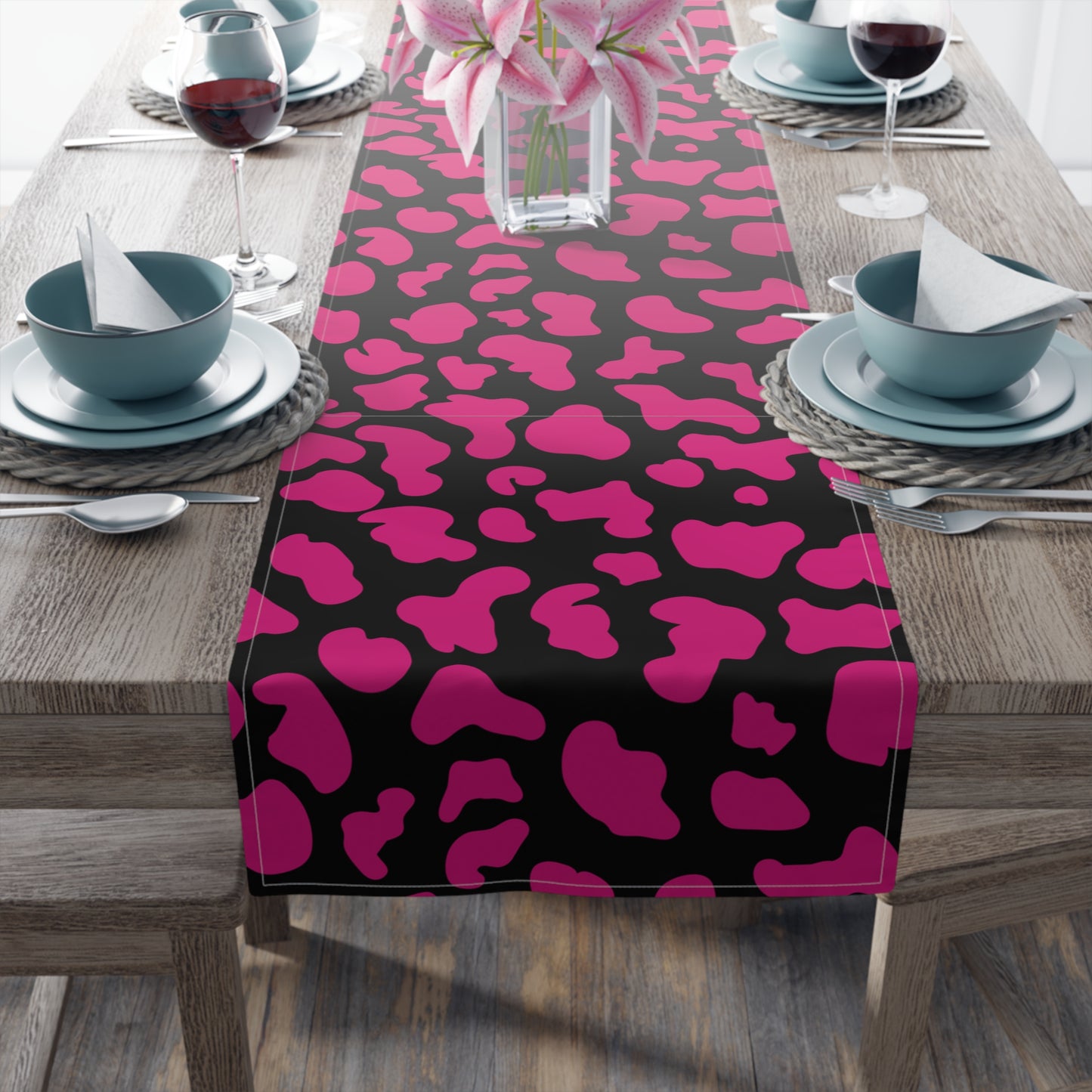 Cow Print Table Runner - Chic Farmhouse Style, Available in Cotton Twill or Polyester - Elevate Your Home Decor