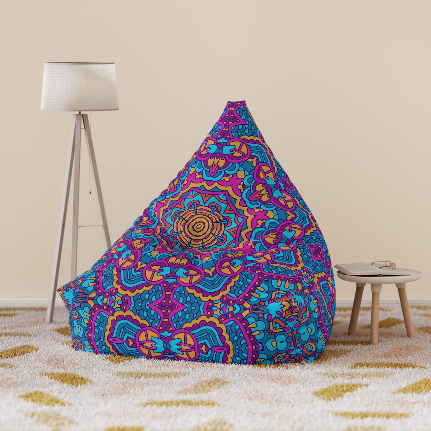 Mandala Bean Bag Chair Cover - Premium Polyester, Secure Zipper, 2 Sizes, Bohemian Design