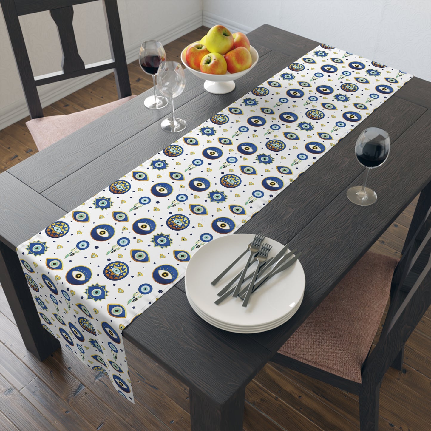 Evil Eye Print Table Runner - Mystical Protection in Cotton Twill or Polyester - Perfect for Spiritual Home Decor