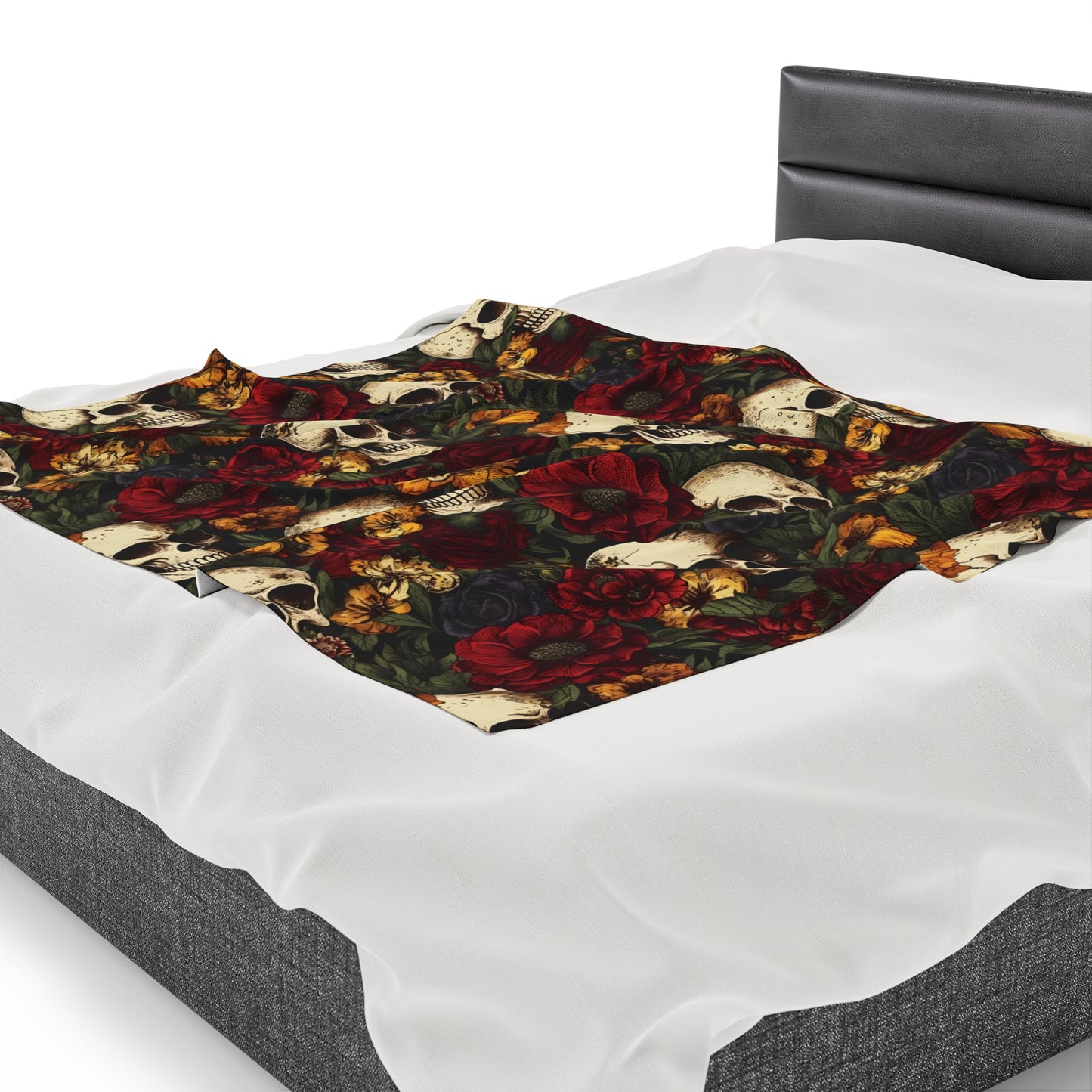 Skull Print Velveteen Plush Blanket | Soft, Edgy, Luxurious and Comforting | Available in Multiple Sizes