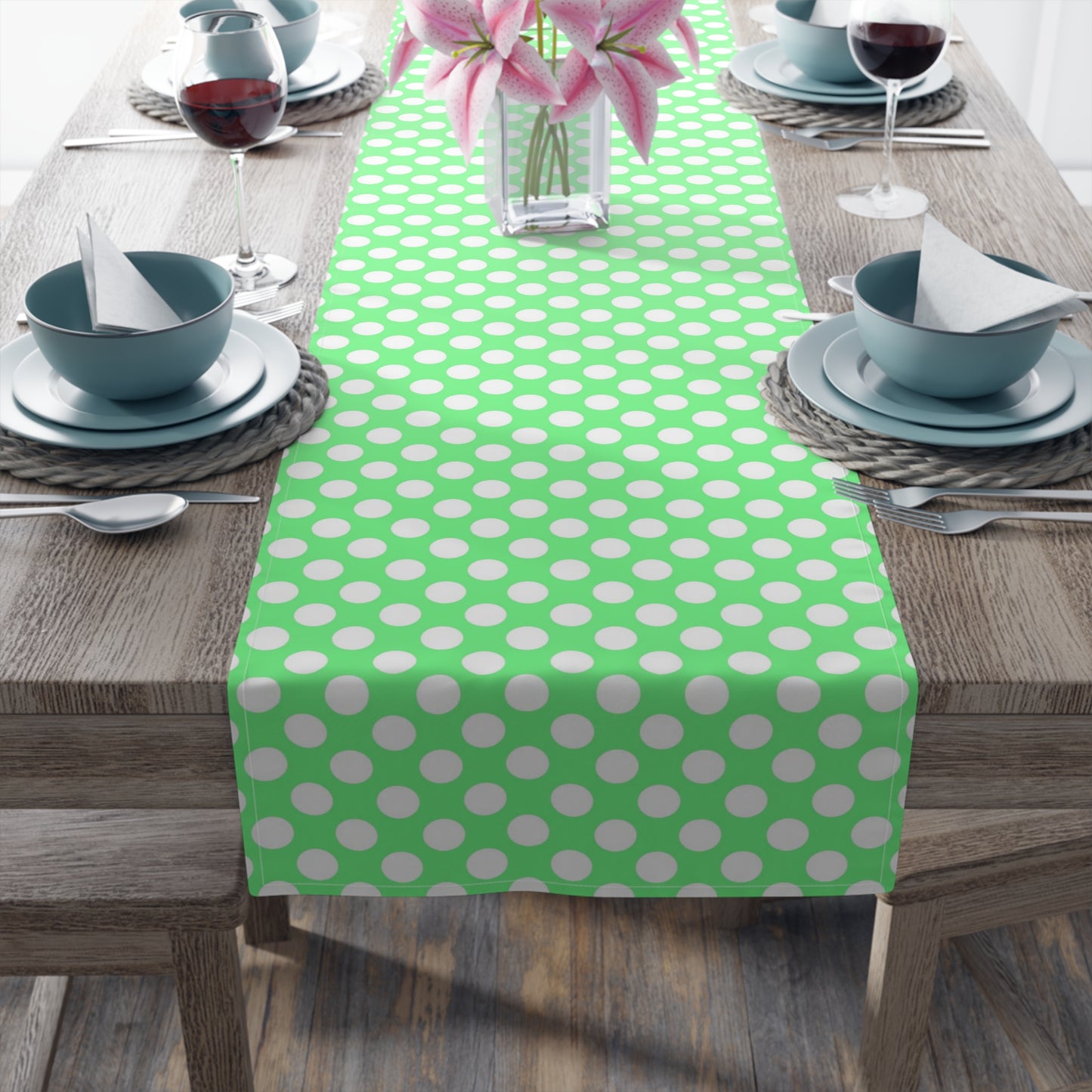 Pastel Polka Dot Table Runner - Soft Elegance, Cotton Twill or Polyester - Perfect for Playful & Light Home Decor