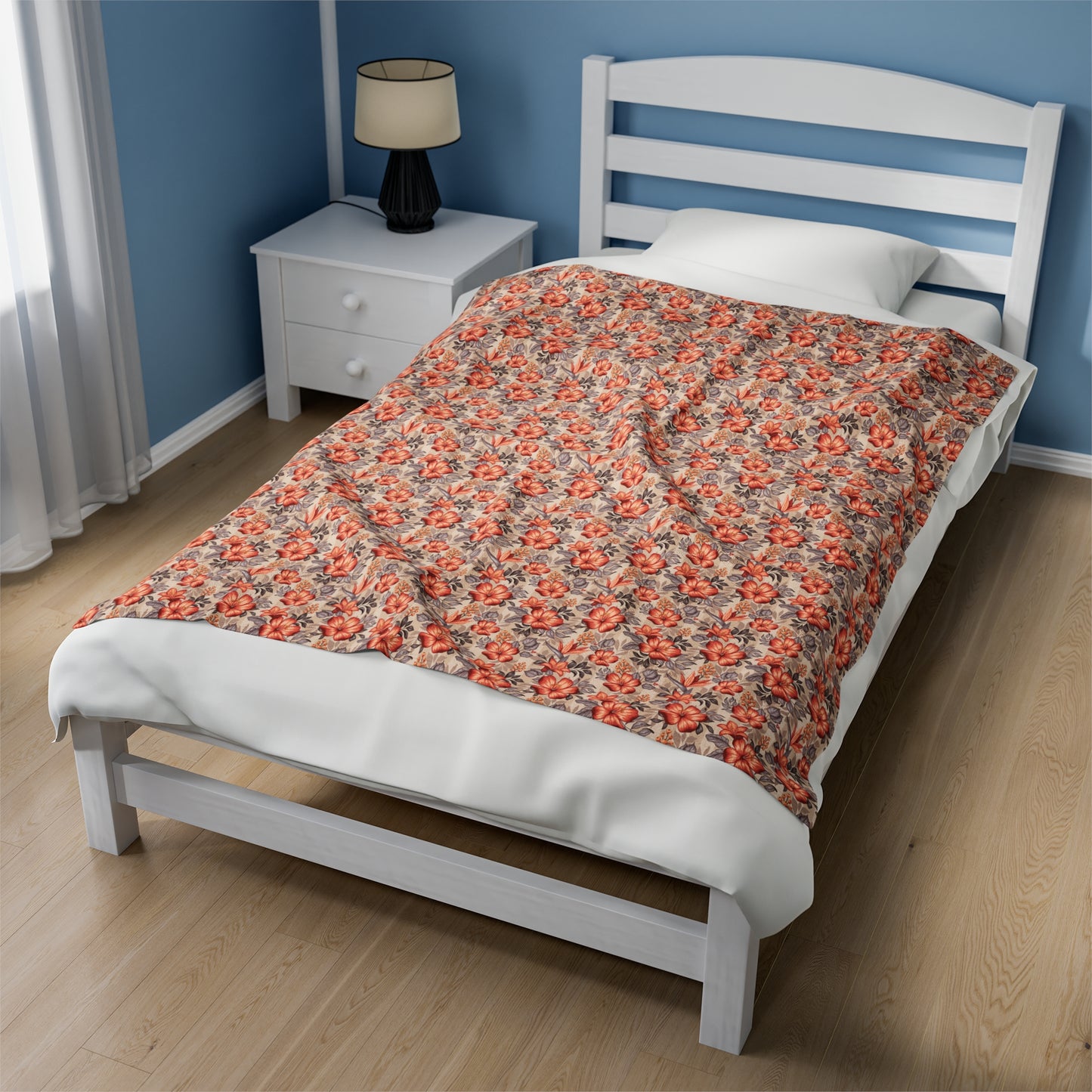 Boho Floral Velveteen Plush Blanket | Soft, Artistic, Luxurious and Comforting | Available in Multiple Sizes