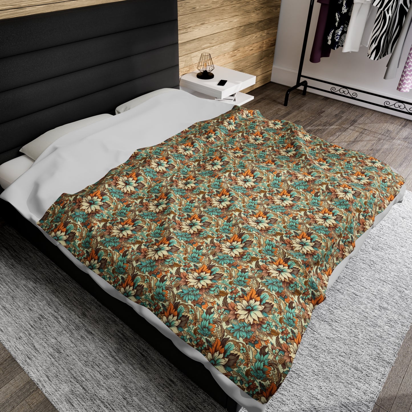 Boho Floral Velveteen Plush Blanket | Soft, Artistic, Luxurious and Comforting | Available in Multiple Sizes