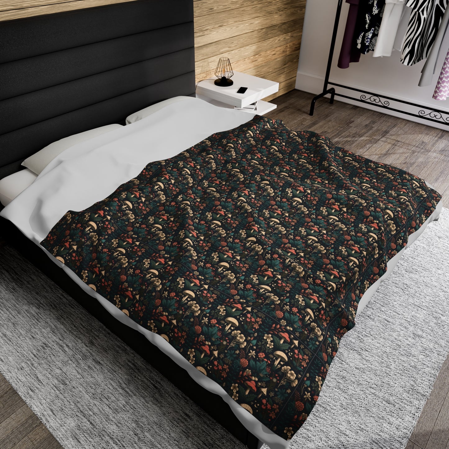 Mushroom Velveteen Plush Blanket | Soft, Whimsical, Luxurious and Comforting | Available in Multiple Sizes