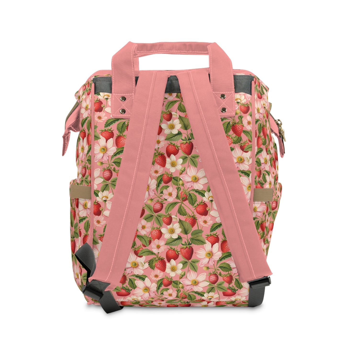 Multifunctional Strawberry Diaper Backpack - Convenient Storage for On-the-Go Parents