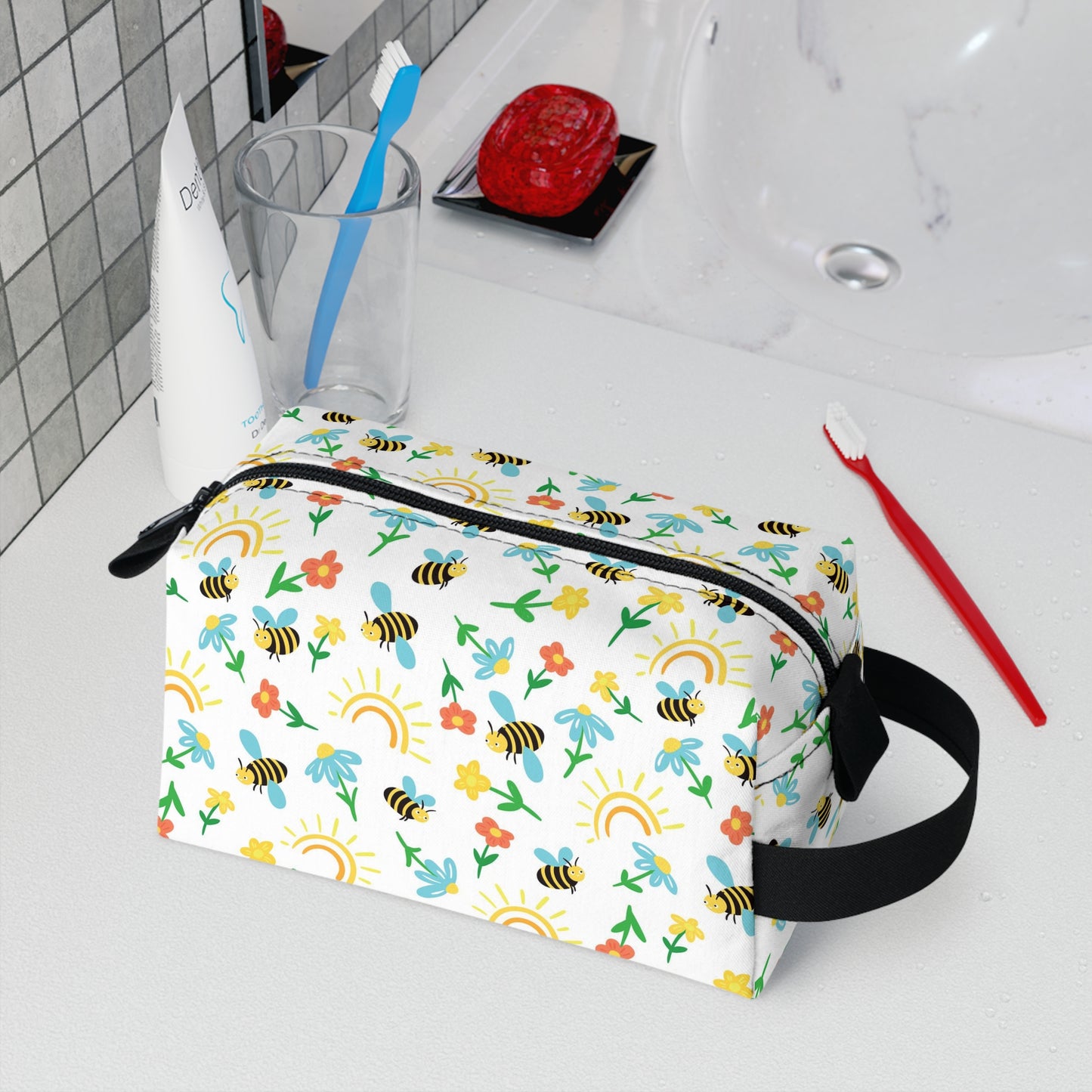 Honey Bee Toiletry Bag | Buzzing Bee Design | Water-Resistant & Eco-Friendly Organizer for Camping, Travel, College