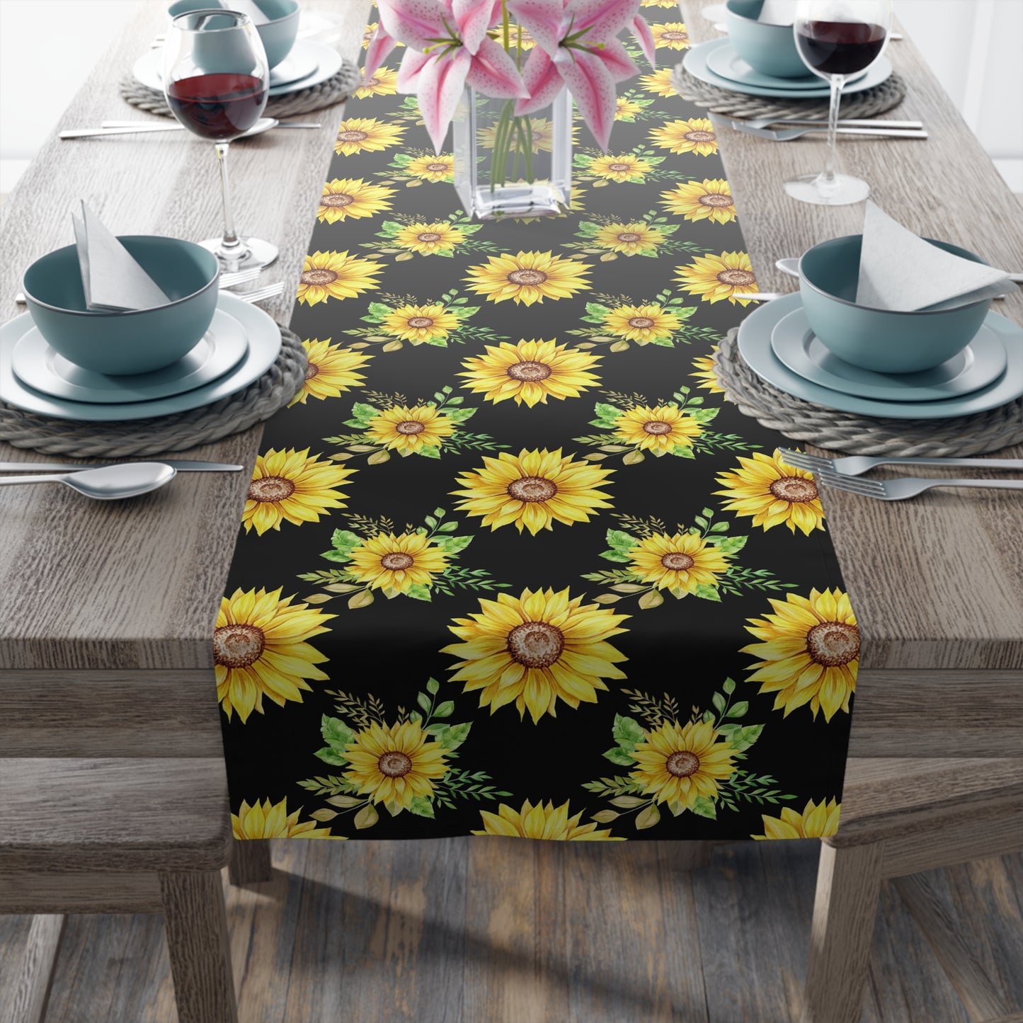 Sunflower Print Table Runner - Bright and Cheerful, Cotton Twill or Polyester - Perfect for Sunny Home Decor