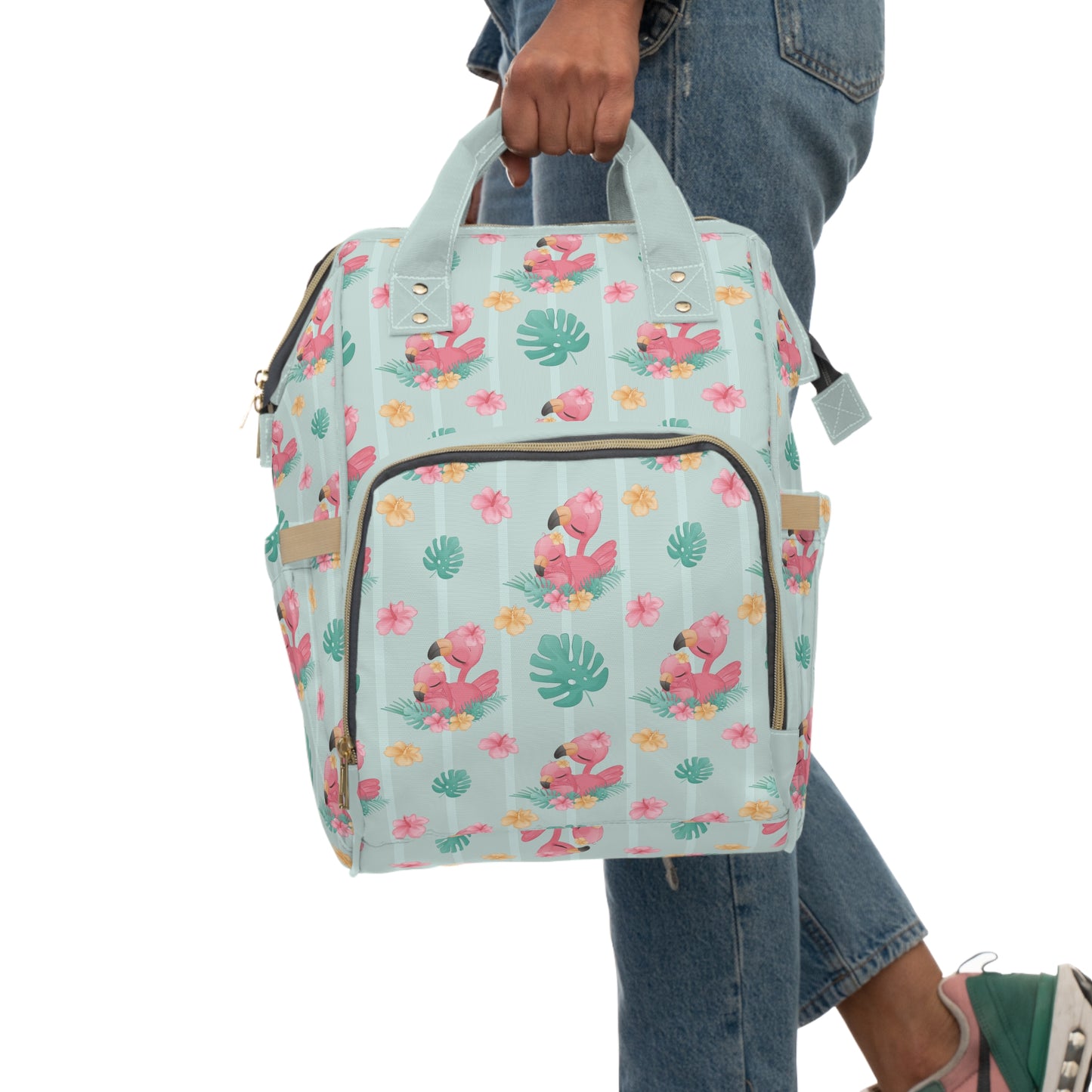 Flamingo Diaper Backpack - Playful & Multifunctional Baby Bag with Vibrant Flamingo Motifs, Ideal for Stylish Parents