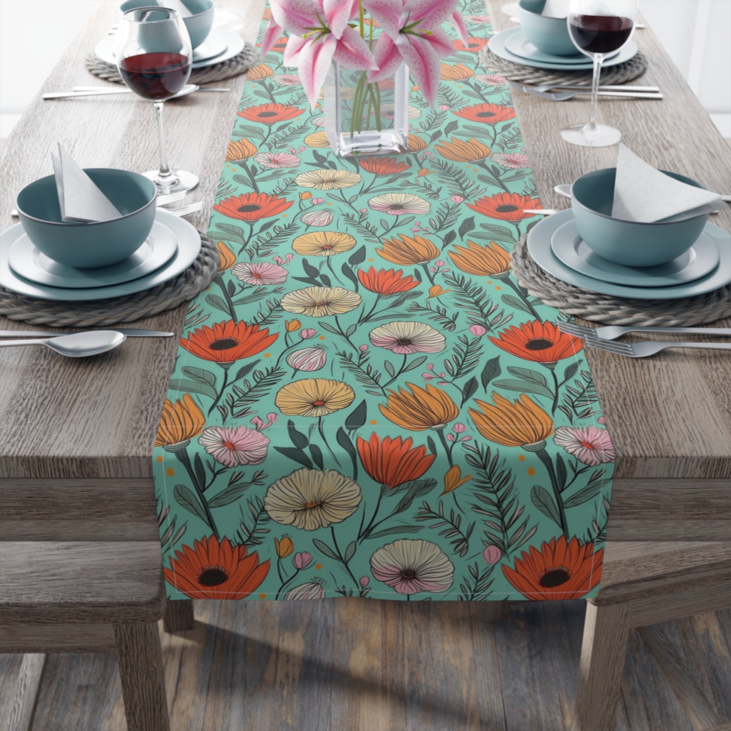 Boho Floral Table Runner - Vibrant Designs in Cotton Twill or Polyester - Ideal for Natural Home Decor