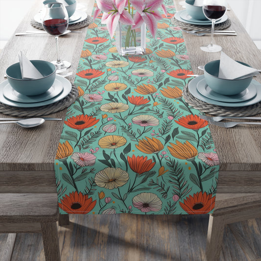 Boho Floral Table Runner - Vibrant Designs in Cotton Twill or Polyester - Ideal for Natural Home Decor