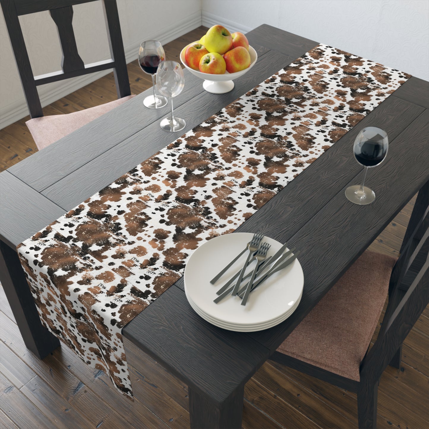 Cowhide Print Table Runner - Rustic Elegance, Cotton Twill or Polyester - Perfect for Western & Luxurious Home Decor