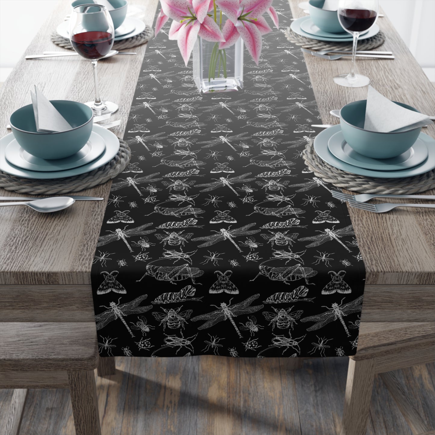 Insect Print Table Runner - Detailed Elegance, Cotton Twill or Polyester - Perfect for Nature Enthusiasts & Scientific Decor