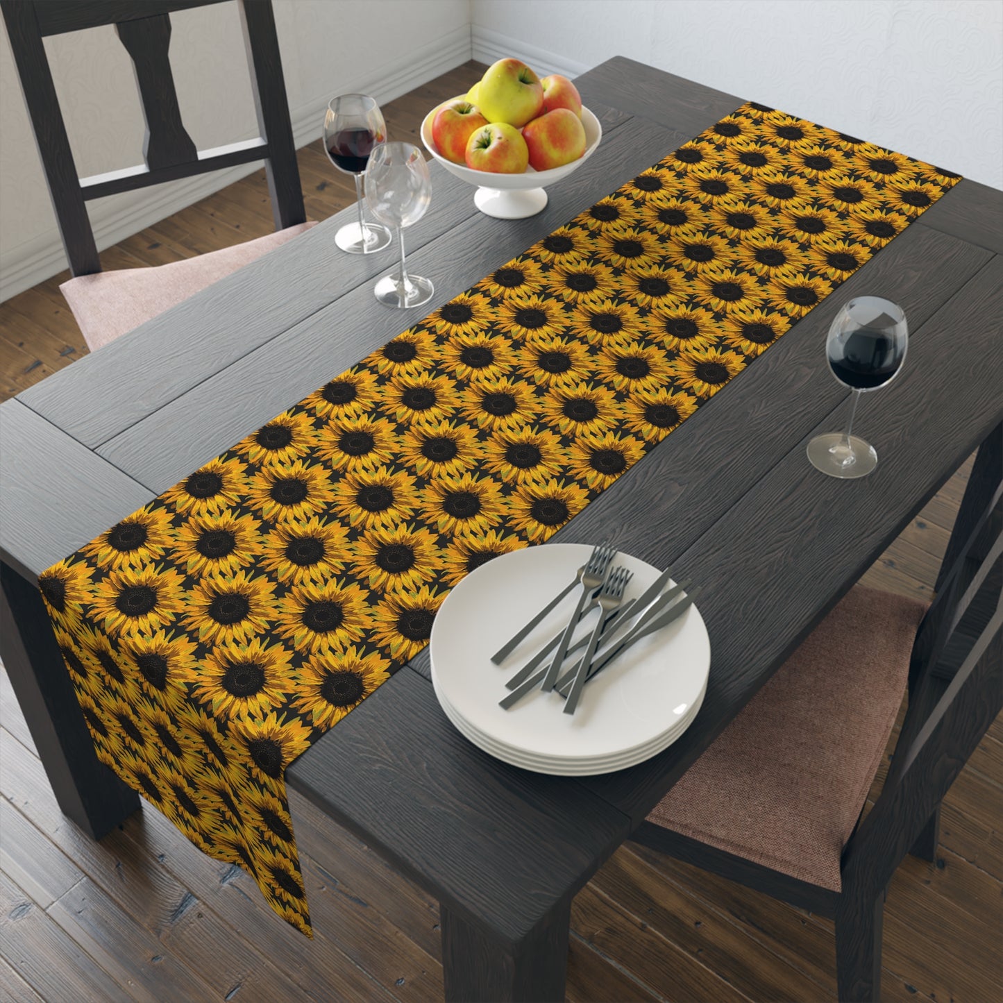 Sunflower Print Table Runner - Bright and Cheerful, Cotton Twill or Polyester - Perfect for Sunny Home Decor
