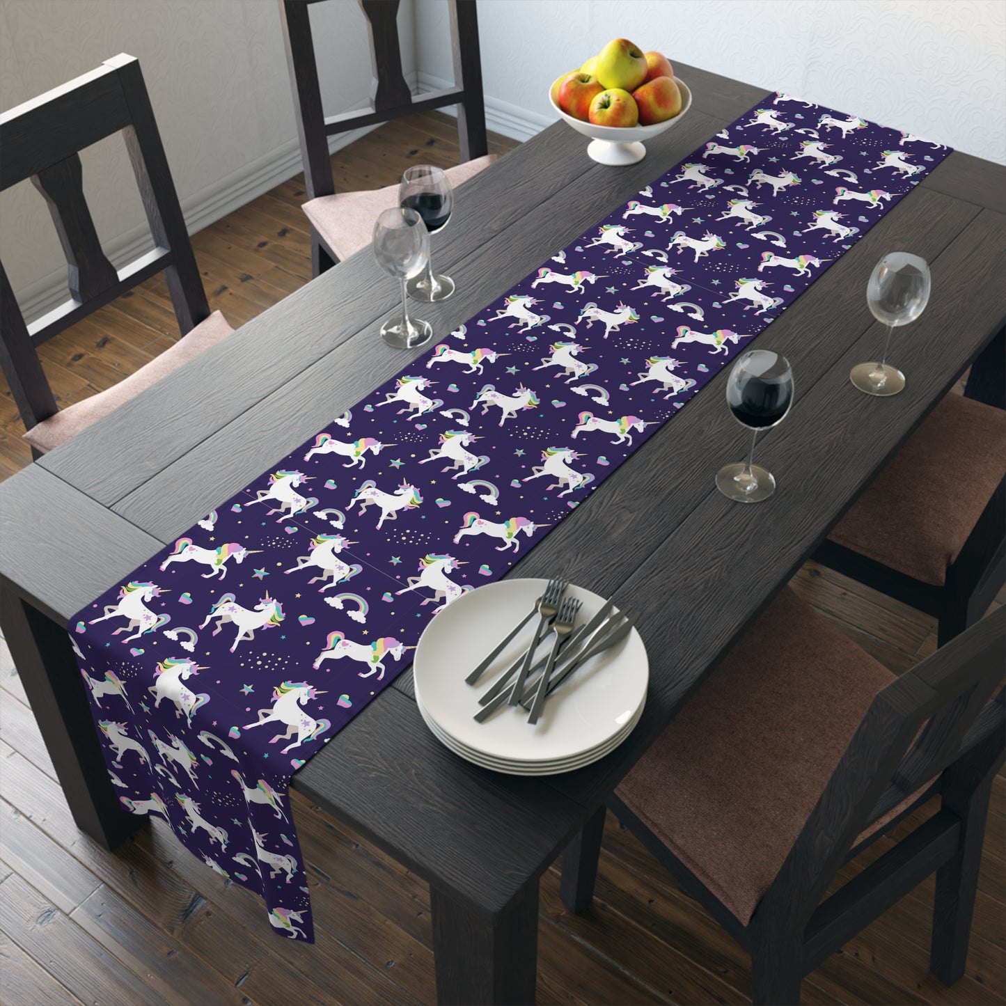 Unicorn Print Table Runner - Magical Elegance, Cotton Twill or Polyester - Perfect for Whimsical & Fantasy Home Decor
