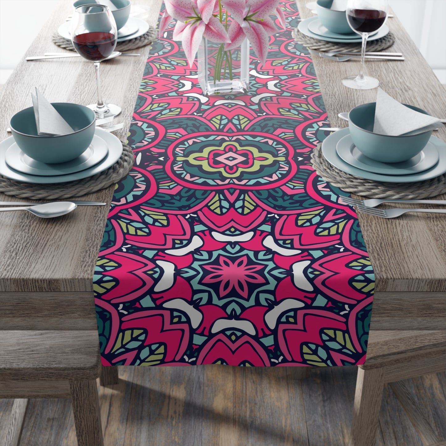 Mandala Print Table Runner - Intricate Patterns, Cotton Twill or Polyester - Ideal for Decorative Home Accents