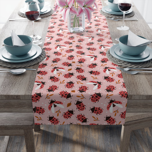 Ladybug Print Table Runner - Charming Good Luck, Cotton Twill or Polyester - Perfect for Nature-Inspired Home Decor
