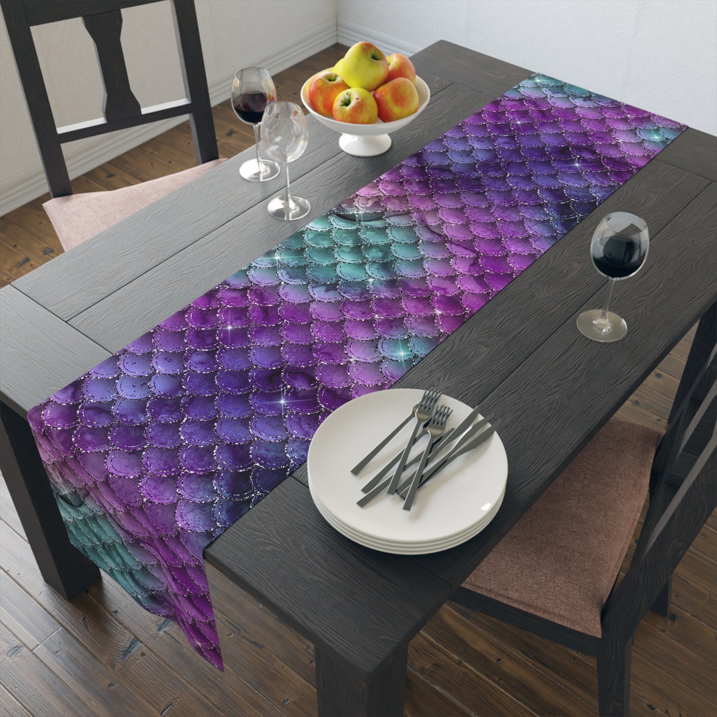Mermaid Print Table Runner - Mystical Sea Charm, Cotton Twill or Polyester - Perfect for Enchanting Home Decor