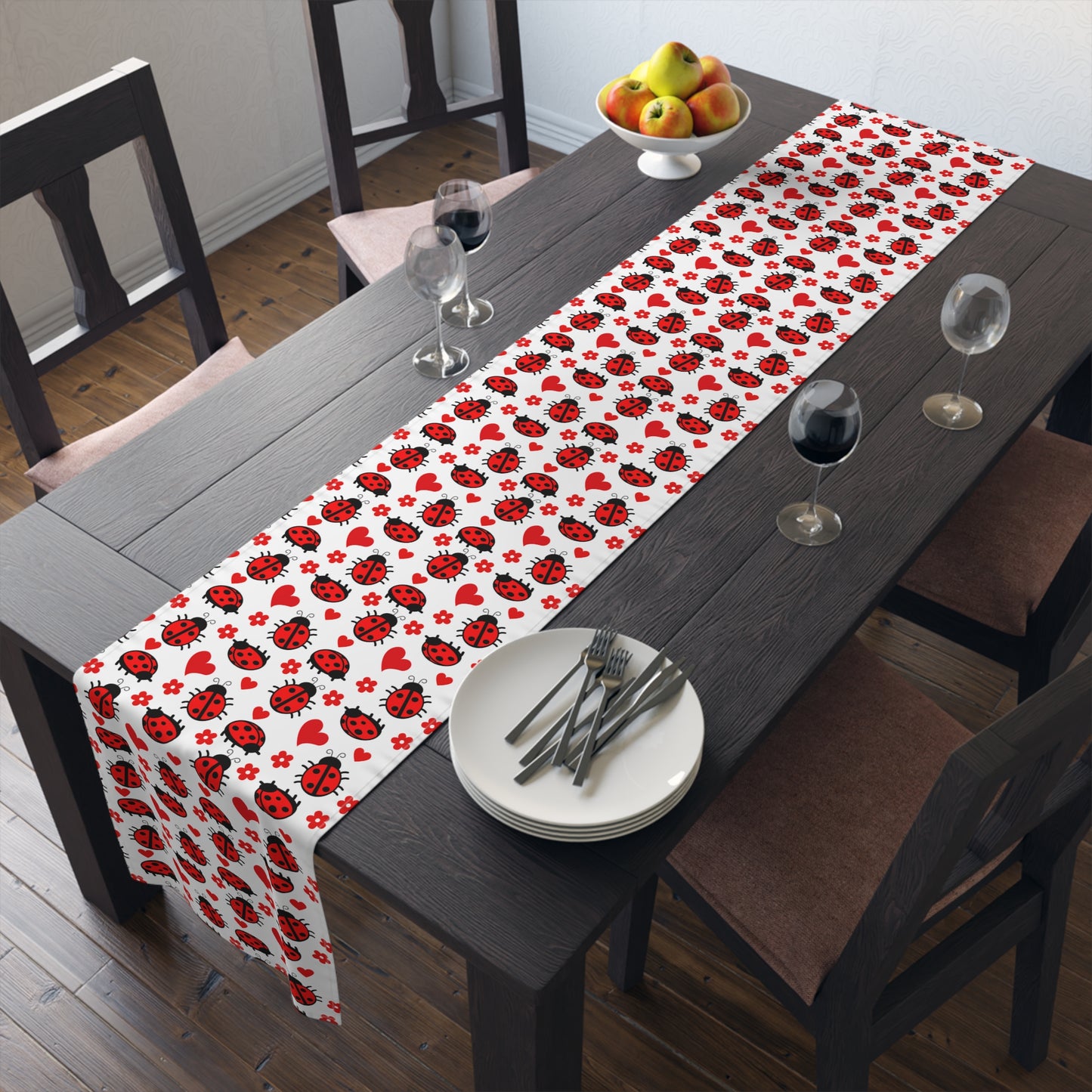 Ladybug Print Table Runner - Charming Good Luck, Cotton Twill or Polyester - Perfect for Nature-Inspired Home Decor