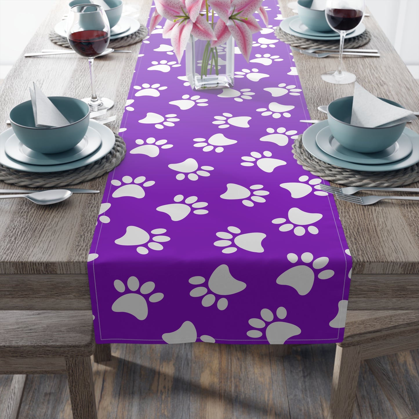 Paw Print Table Runner - Cozy Pet-Themed Decor, Cotton Twill or Polyester - Perfect for Animal Lovers