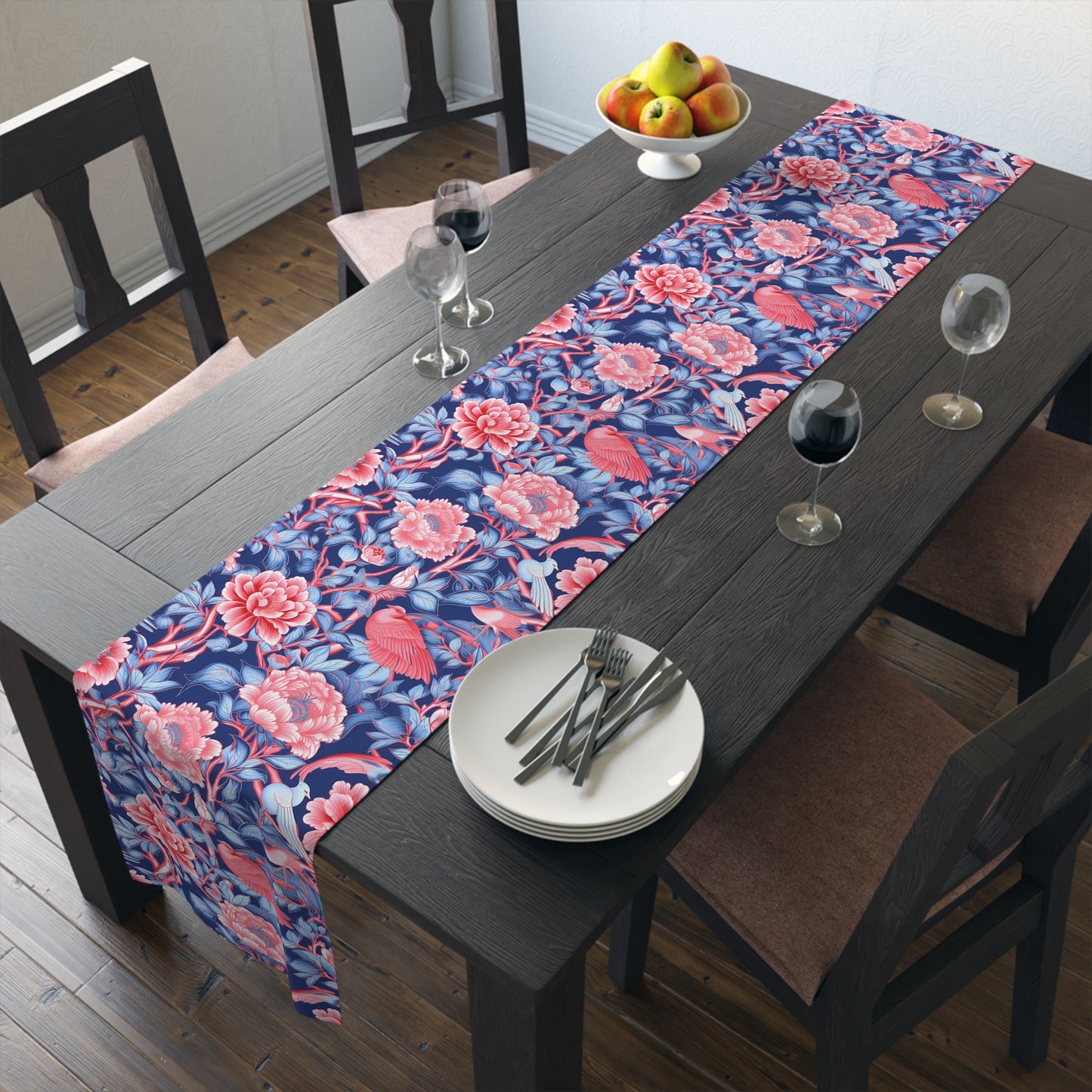 Chinoiserie Print Table Runner - Elegant Asian-Inspired Elegance, Cotton Twill or Polyester - Perfect for Cultural Home Decor