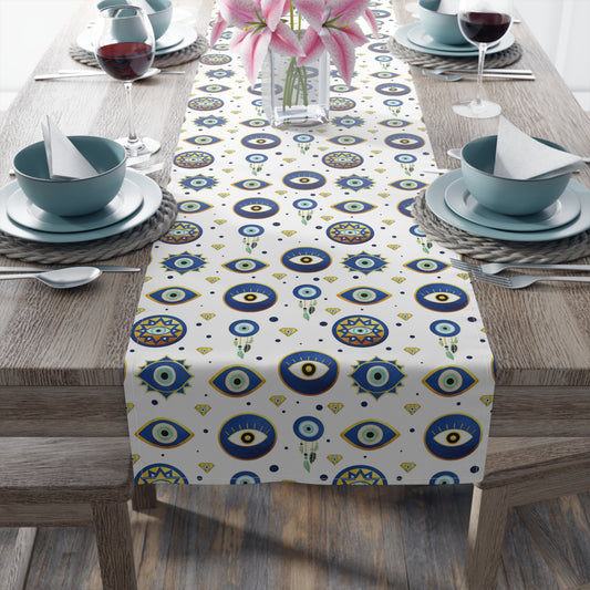 Evil Eye Print Table Runner - Mystical Protection in Cotton Twill or Polyester - Perfect for Spiritual Home Decor