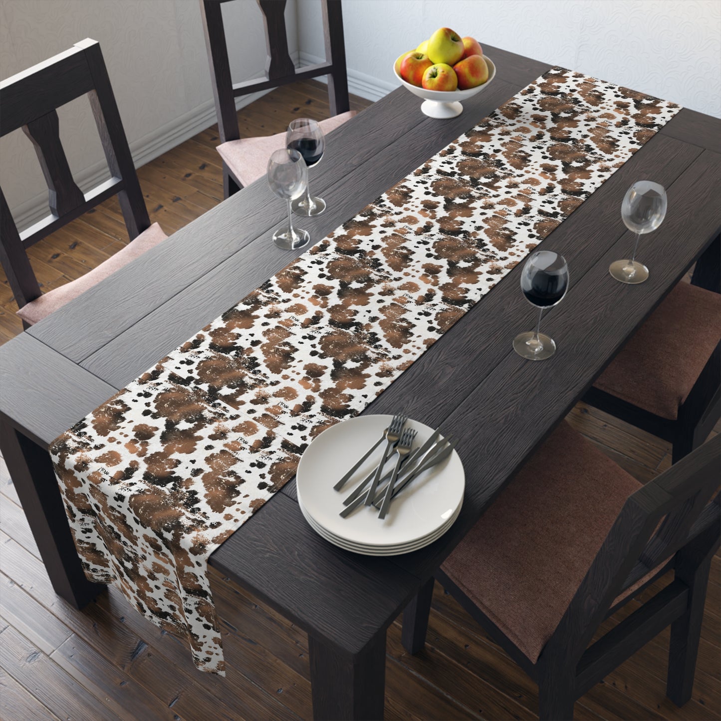 Cowhide Print Table Runner - Rustic Elegance, Cotton Twill or Polyester - Perfect for Western & Luxurious Home Decor