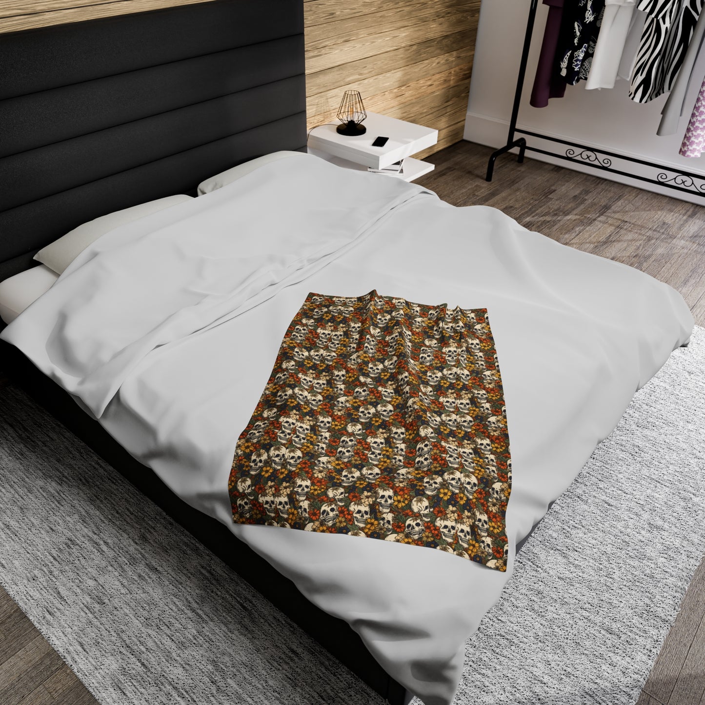 Skull Print Velveteen Plush Blanket | Soft, Edgy, Luxurious and Comforting | Available in Multiple Sizes