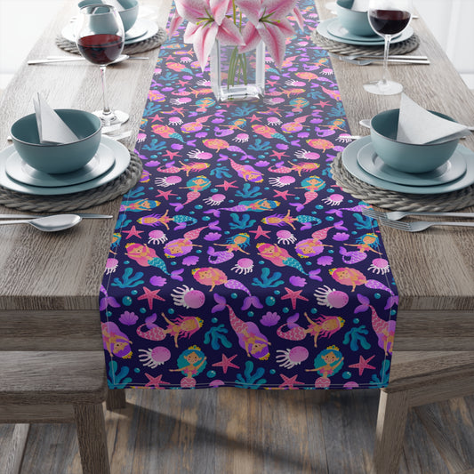 Mermaid Print Table Runner - Mystical Sea Charm, Cotton Twill or Polyester - Perfect for Enchanting Home Decor