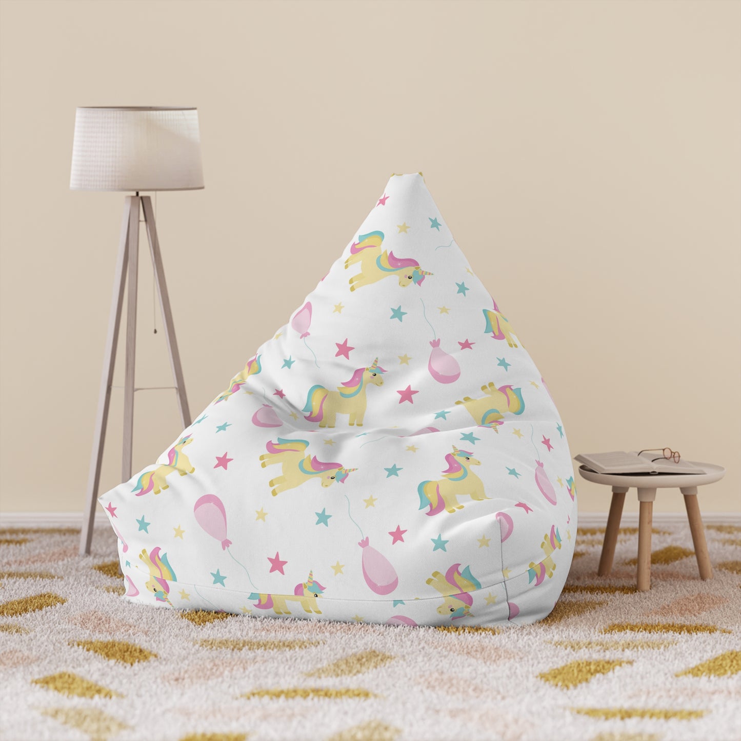 Unicorn Print Bean Bag Chair Cover - Magical Polyester Slipcover with Secure Zip