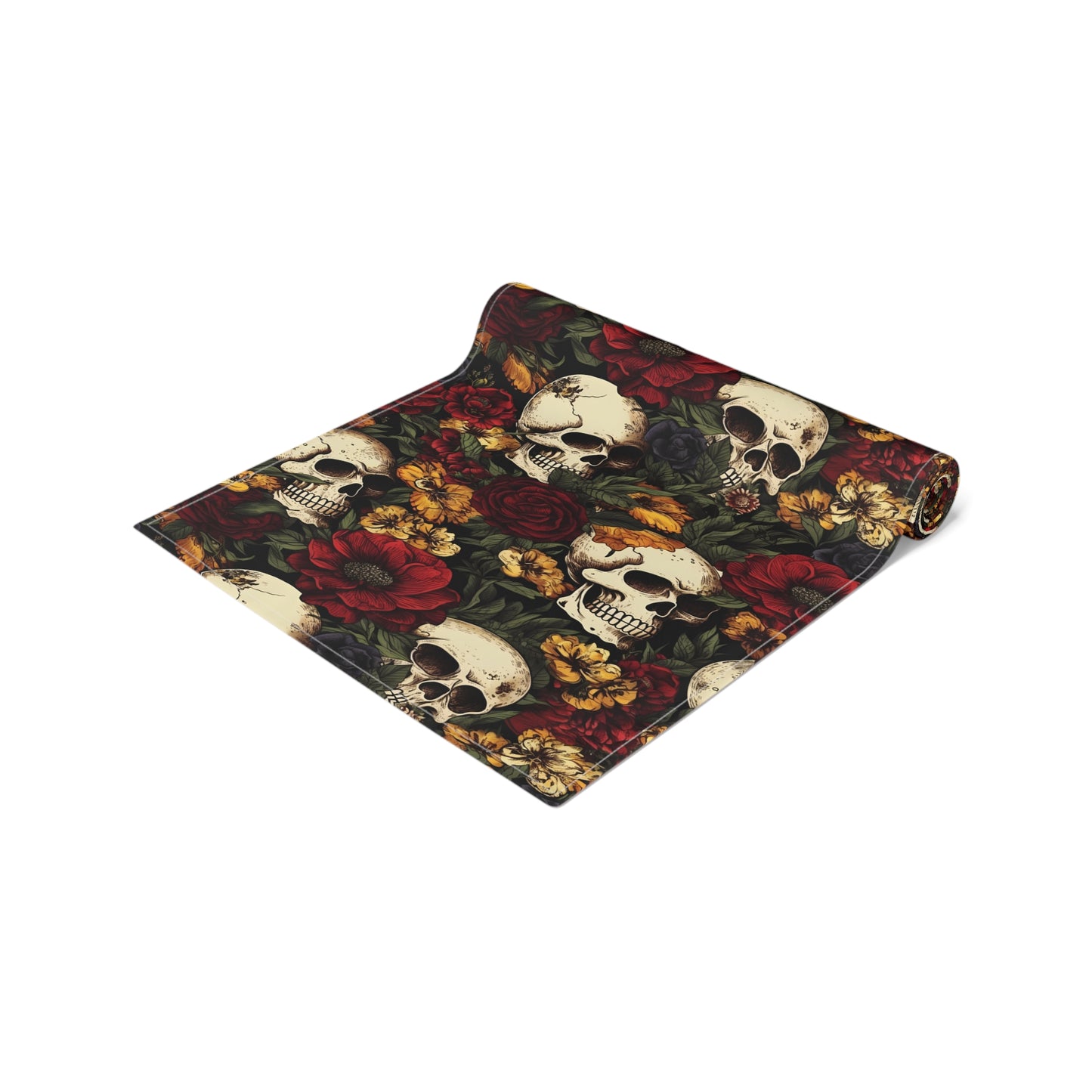 Skull Print Table Runner - Bold Cotton Twill or Sleek Polyester - Ideal for Gothic & Edgy Home Decor