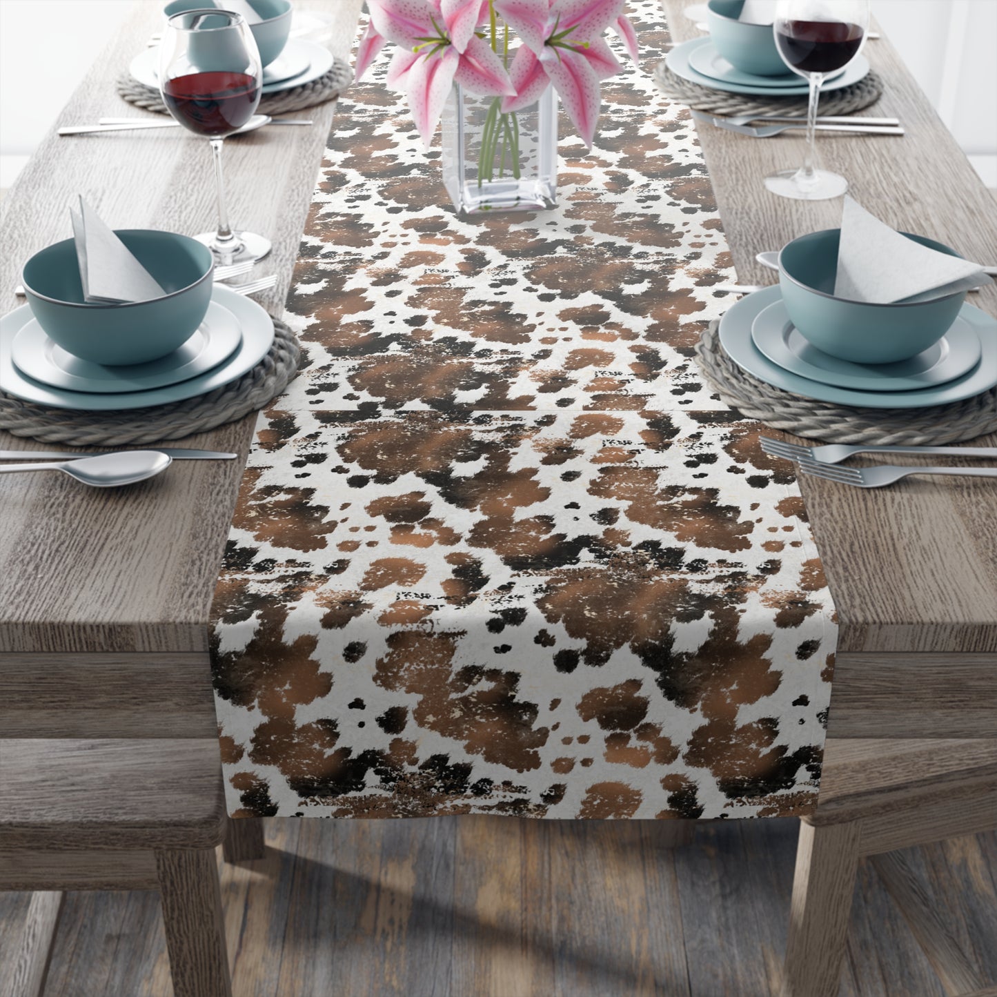 Cowhide Print Table Runner - Rustic Elegance, Cotton Twill or Polyester - Perfect for Western & Luxurious Home Decor