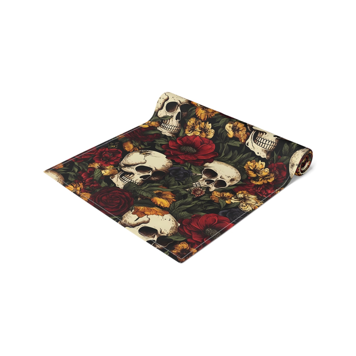 Skull Print Table Runner - Bold Cotton Twill or Sleek Polyester - Ideal for Gothic & Edgy Home Decor