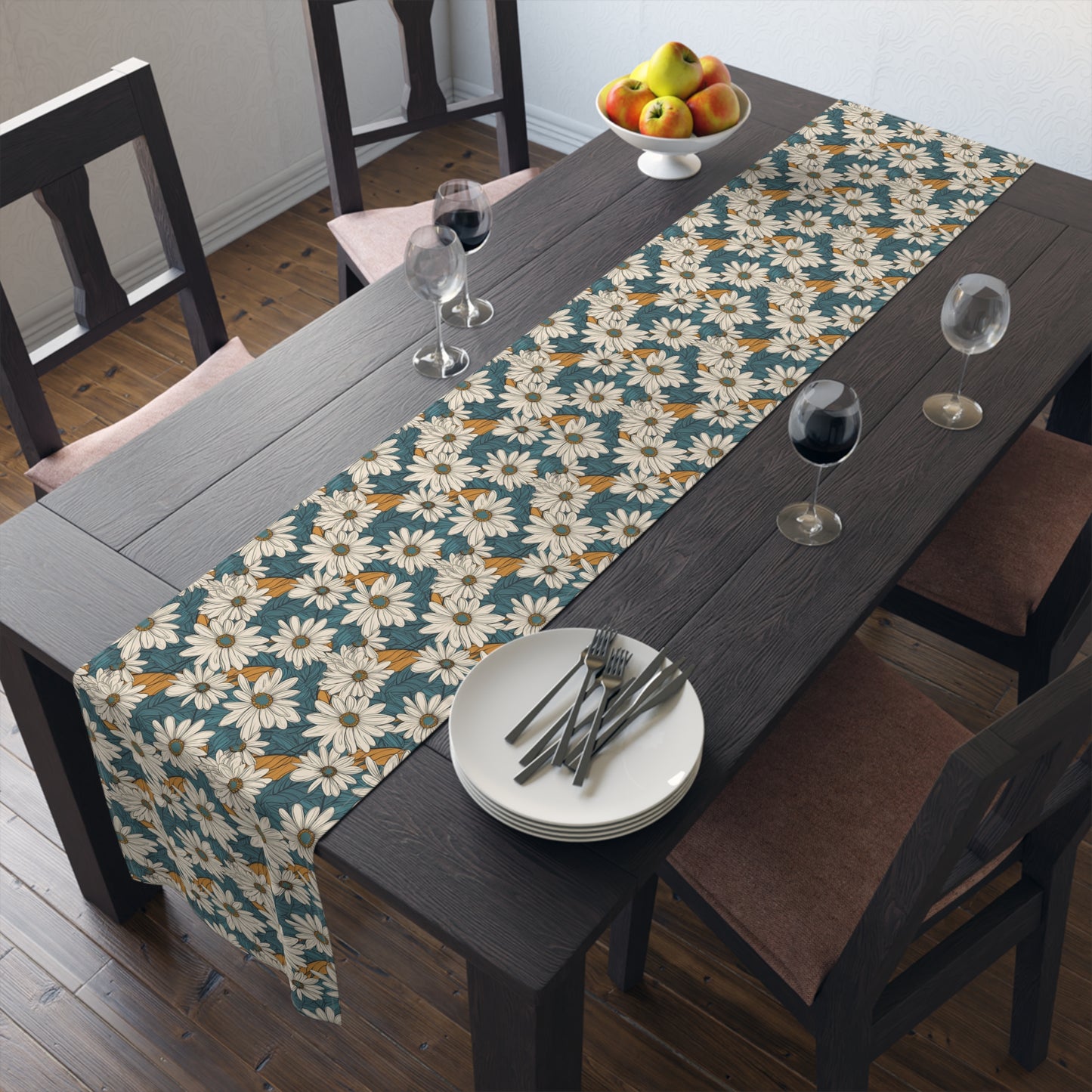 Daisy Print Table Runner - Fresh and Simple, Cotton Twill or Polyester - Perfect for Light & Airy Home Decor