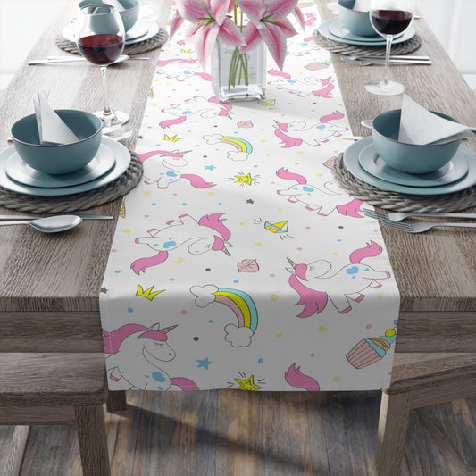 Unicorn Print Table Runner - Magical Elegance, Cotton Twill or Polyester - Perfect for Whimsical & Fantasy Home Decor