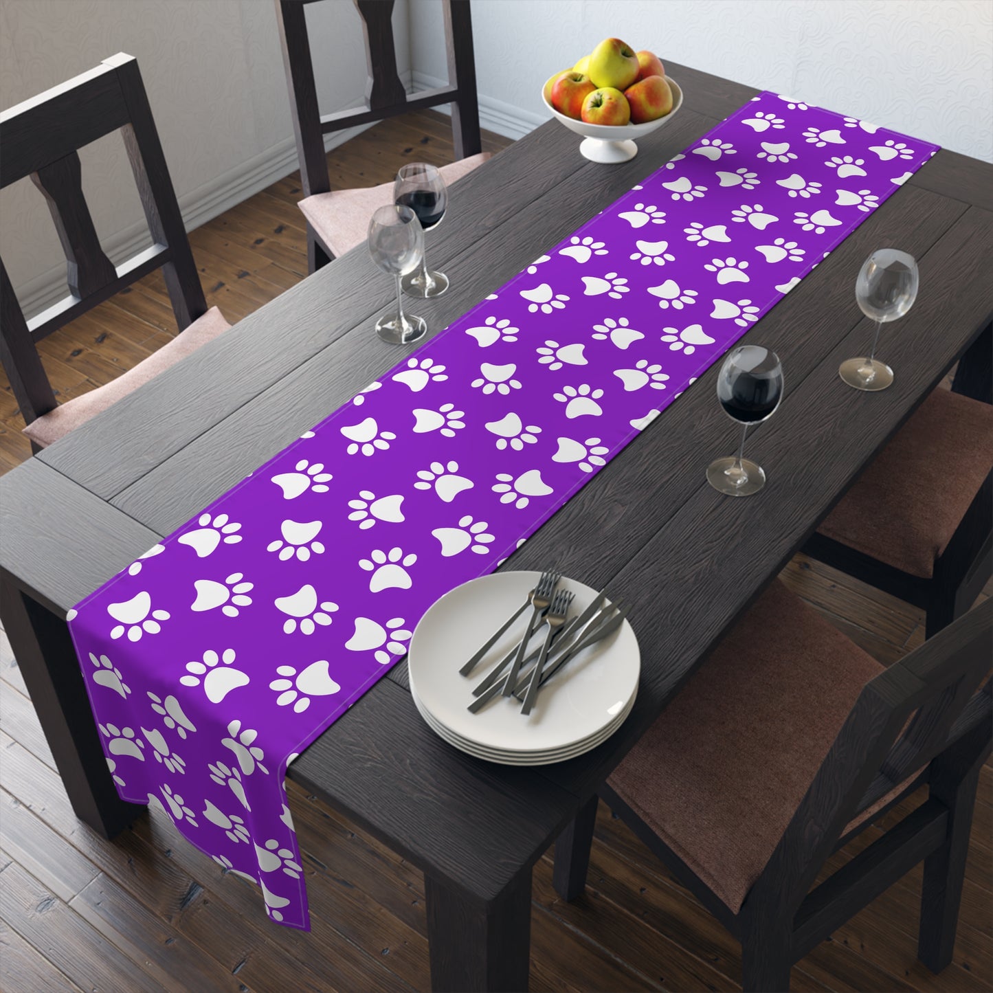 Paw Print Table Runner - Cozy Pet-Themed Decor, Cotton Twill or Polyester - Perfect for Animal Lovers