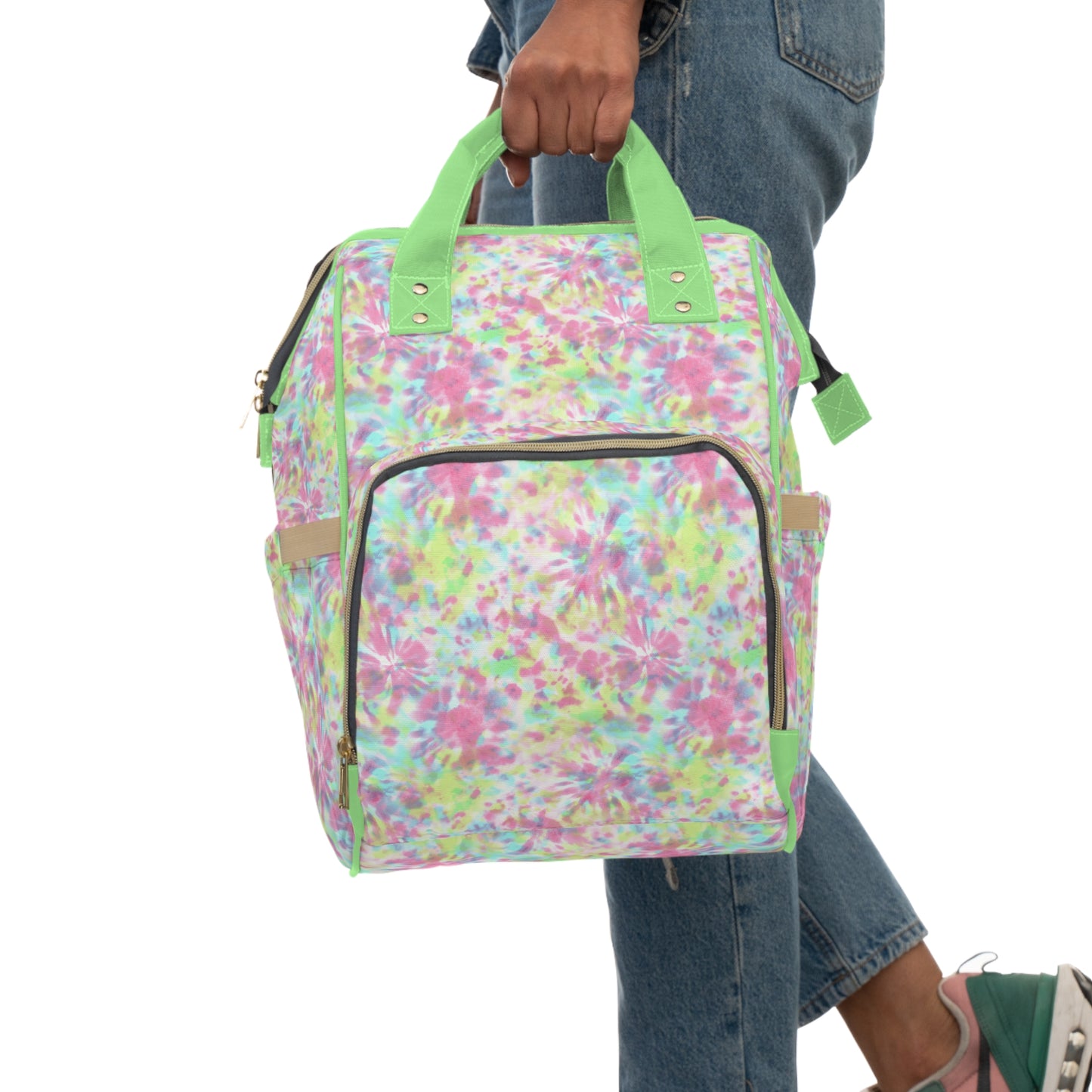 Multifunctional Tie-Dye Diaper Backpack - Lightweight Nylon Baby Bag with Adjustable Straps