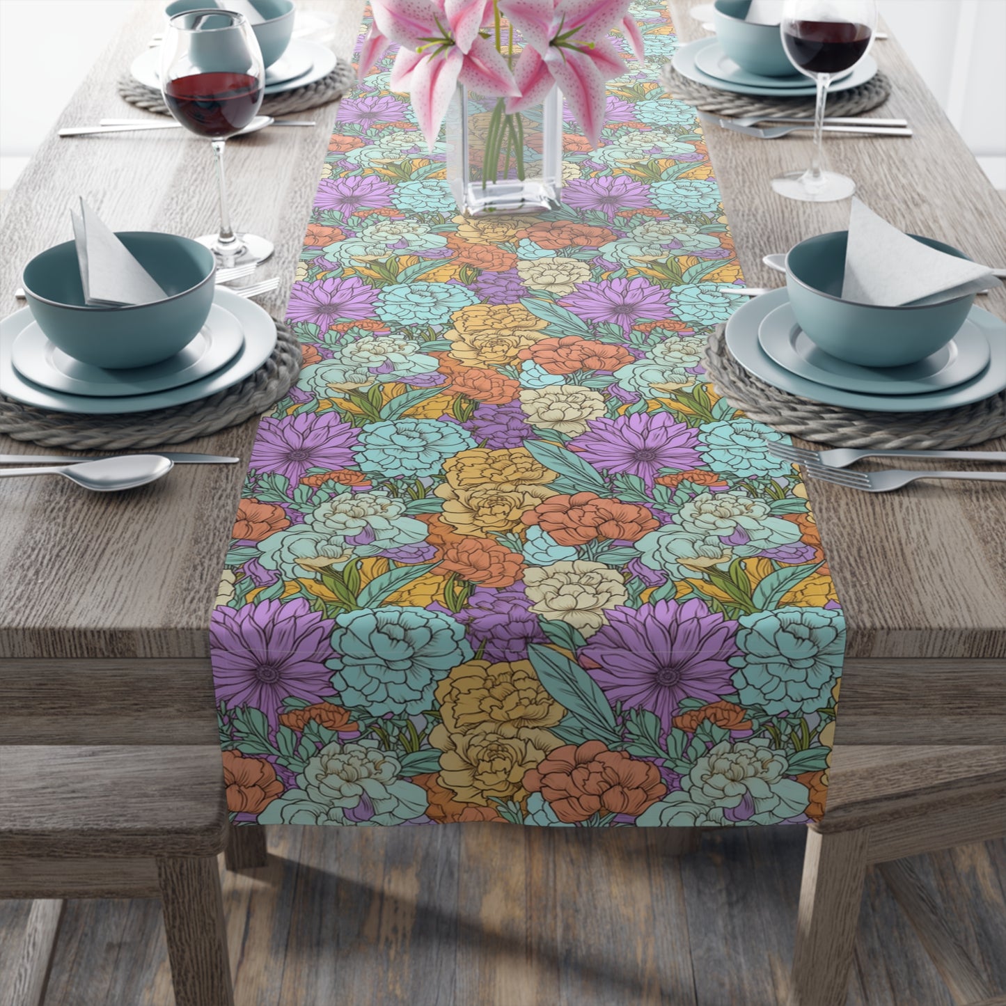 Boho Floral Table Runner - Vibrant Designs in Cotton Twill or Polyester - Ideal for Natural Home Decor