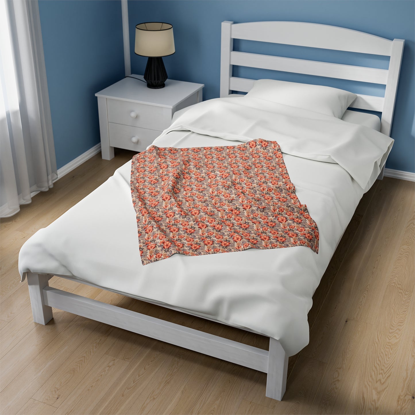 Boho Floral Velveteen Plush Blanket | Soft, Artistic, Luxurious and Comforting | Available in Multiple Sizes