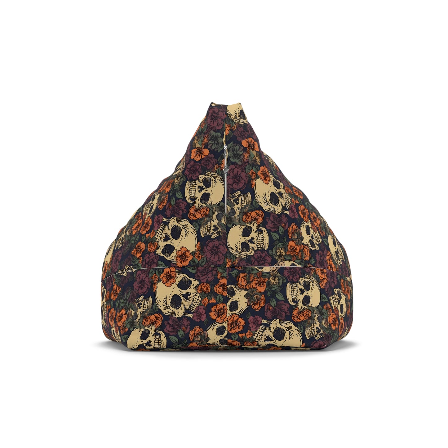 Floral Skull Bean Bag Chair Cover - Lockable Zipper, 2 Size Options, Gothic Home Decor
