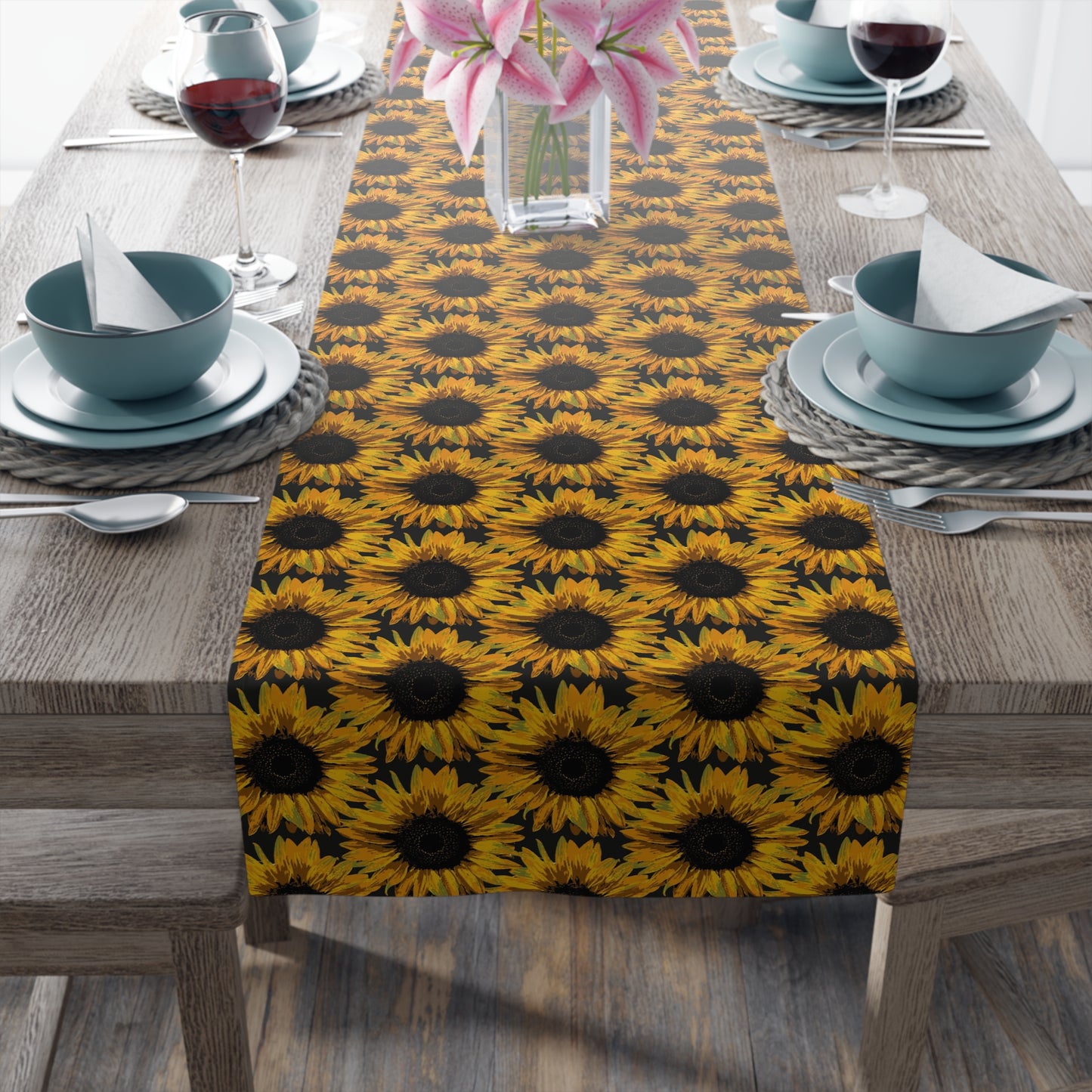Sunflower Print Table Runner - Bright and Cheerful, Cotton Twill or Polyester - Perfect for Sunny Home Decor