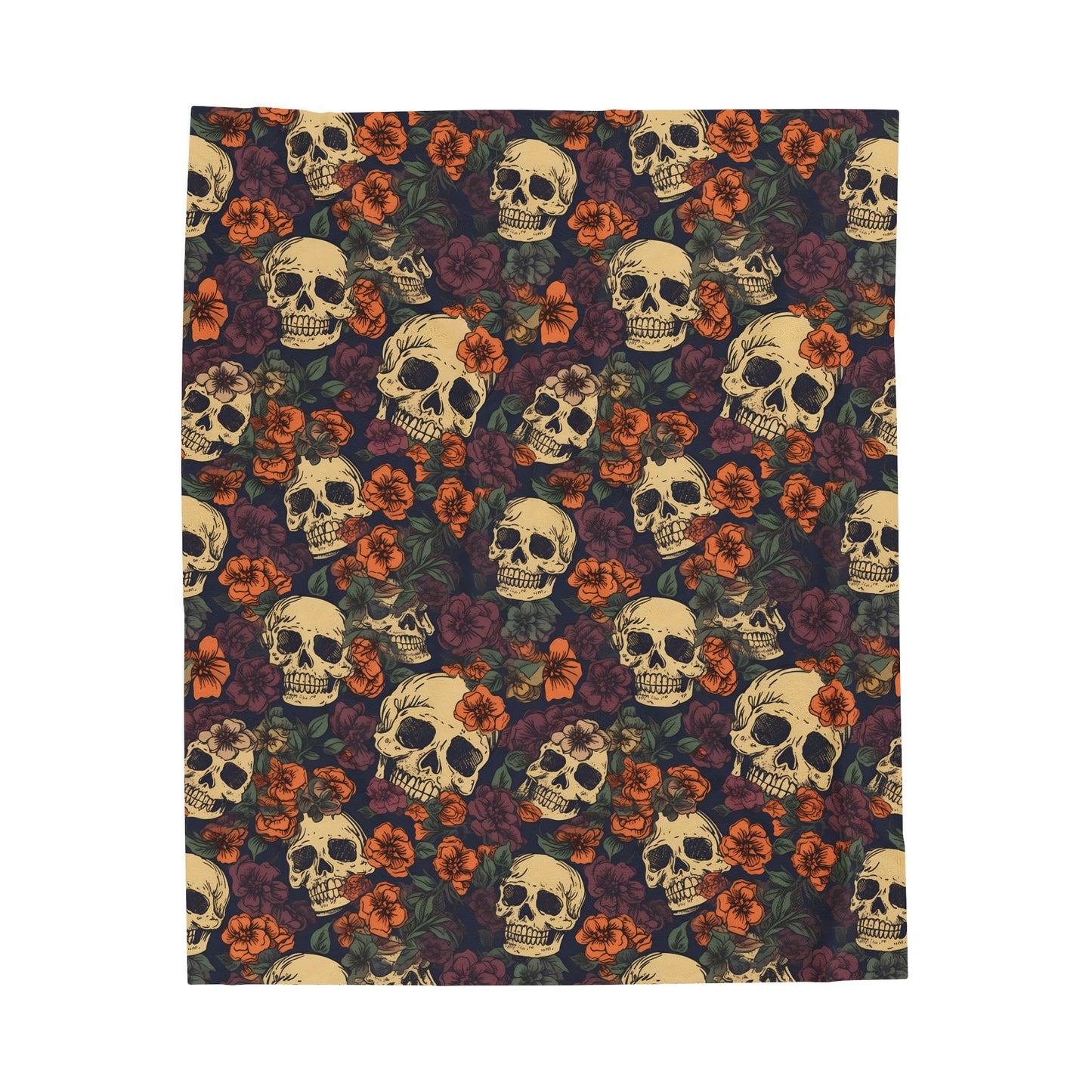 Skull Print Velveteen Plush Blanket | Soft, Edgy, Luxurious and Comforting | Available in Multiple Sizes