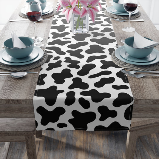 Cow Print Table Runner - Chic Farmhouse Style, Available in Cotton Twill or Polyester - Elevate Your Home Decor
