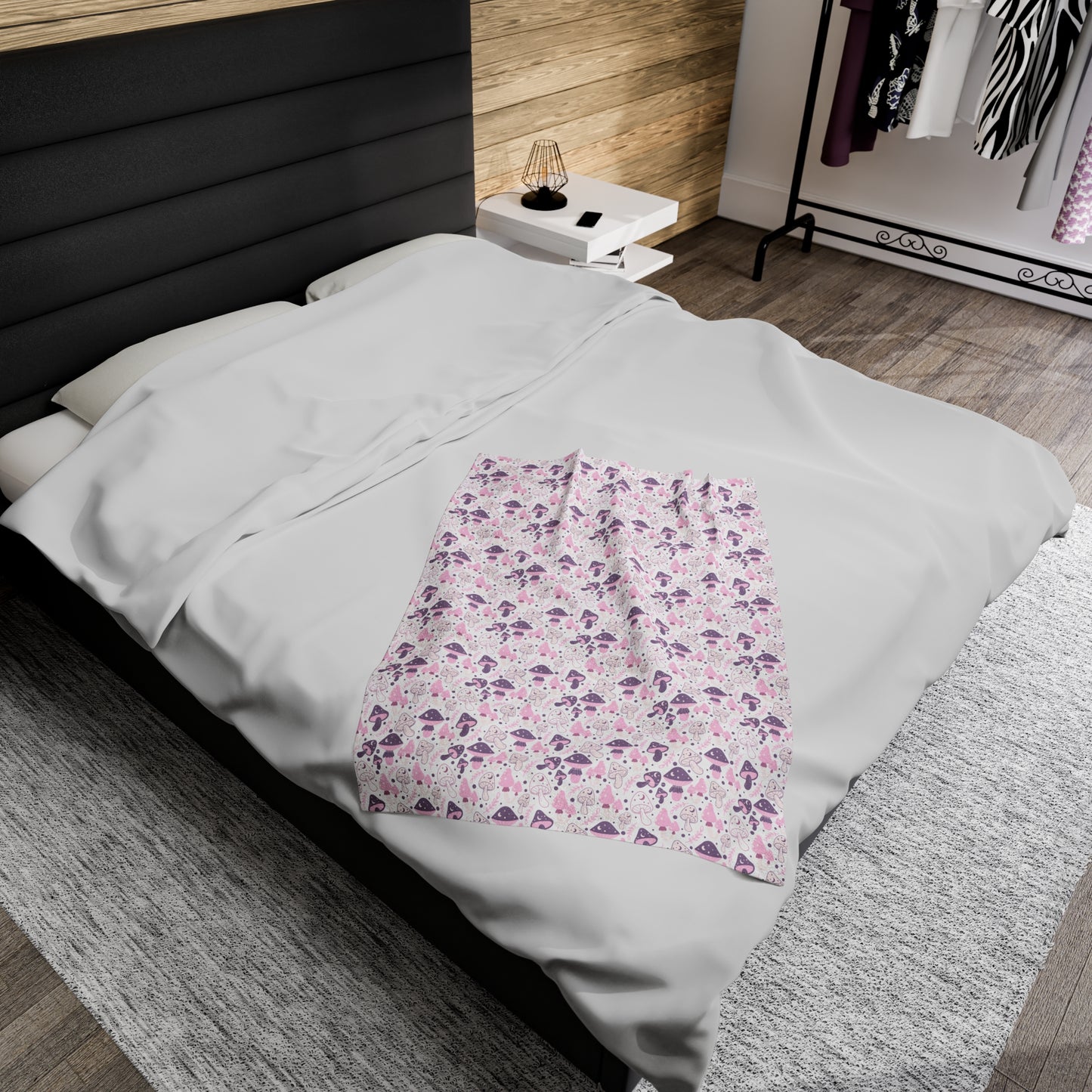 Mushroom Velveteen Plush Blanket | Soft, Whimsical, Luxurious and Comforting | Available in Multiple Sizes