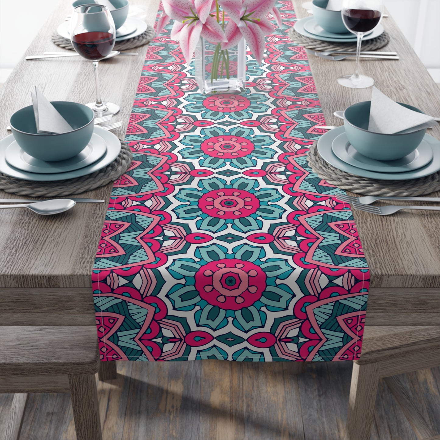 Mandala Print Table Runner - Intricate Patterns, Cotton Twill or Polyester - Ideal for Decorative Home Accents