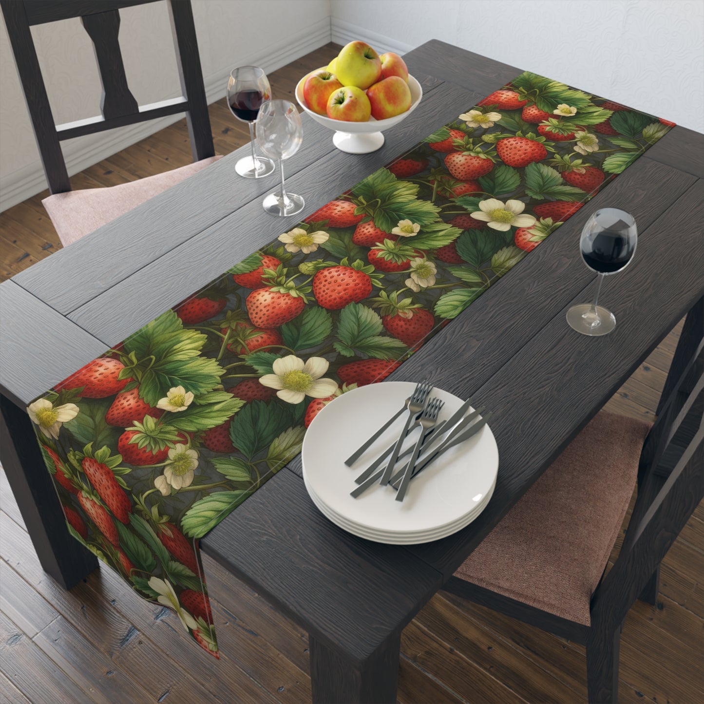 Strawberry Print Table Runner - Sweet Charm, Cotton Twill or Polyester - Perfect for Summer & Whimsical Home Decor