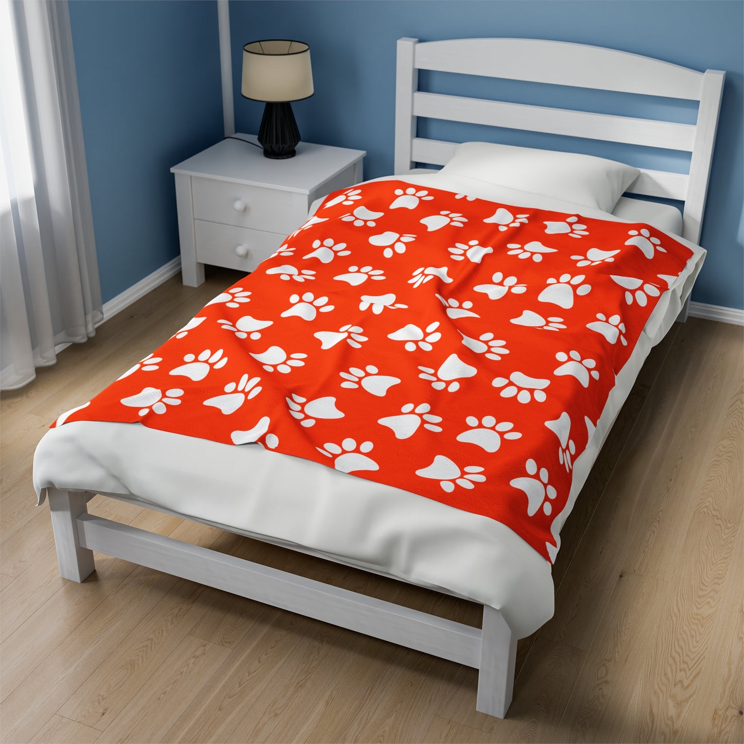 Paw Print Velveteen Plush Blanket | Soft, Playful, Luxurious and Comforting | Available in Multiple Sizes